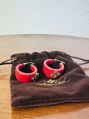 Patricia Nash Red Hoop Earrings with Gold Floral Accent